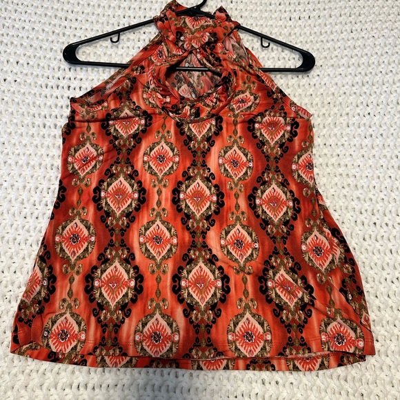 Cato Tops - Women's Orange Patterned Halter Top